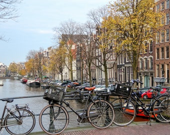 Amsterdam autumn photo, fall bicycle photo, fine art Netherlands photography, travel photo by Julia Willard Falling Off Bicycles