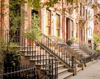 New York City townhouses, shadowy afternoon light on NYC stoops, fine art New York photography by Julia Willard Falling Off Bicycles