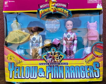 Vintage 1990's Bandai Mighty Morphin Power Rangers "Yellow and Pink Ranger Doll Set.
