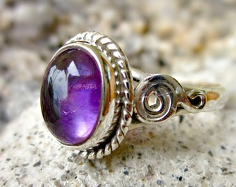 Amethyst Infinity Ring, Sterling Silver 925, Hallmarked, Amazing Amethyst Swirl Sterling Silver Ring, Boho Style Spiral Amethyst Ring, Gift
