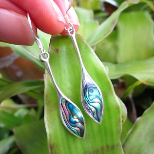 Paua Shell Marquis Earrings, Hallmarked 925, Long Abalone Drop Earrings, Elegant Silver Earrings, Long Dangly Earrings, Gifts for Her, Gifts