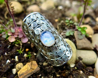 Moonstone Mandala Ring, Size 6 Ring, 925 Silver Ring, Rainbow Moonstone Ring, Moonstone Jewellery, Gemstone Ring, Statement Ring, Handmade