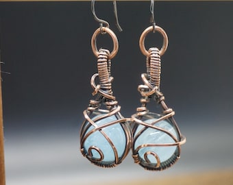 Aquamarine sphere wire wrapped earrings , jewelry, gift