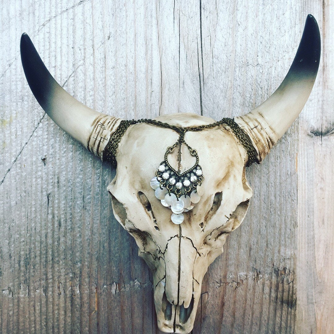 Boho Skull Cow Skull Faux Taxidermy Dorm Decor Bohemian | Etsy