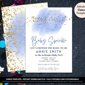 Bleu et Or Sip and See Invitation Template Télécharger | Invitation à la fête de naissance | Baby Boy Sip and See Invitation imprimable | Bébé Saupoudrer