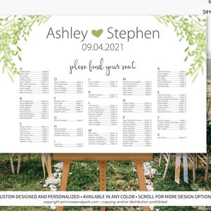 Elegant Greenery Seating Chart Poster • Seating Chart Sign • Seating Chart Board • Printable Wedding Seating Chart • Place Card Sign