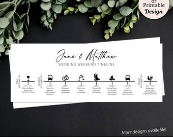 Modern Wedding Timeline Card • Wedding Itinerary • Wedding Weekend Timeline • Printable Wedding Timeline • Welcome Bag • Timeline Template