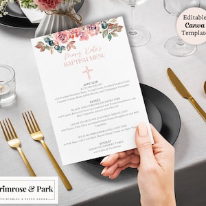 Floral Menu Card Printable Template Download | Pink and Gold Menu Card | Modern Menu Card | Baptism Menu Card | Wedding Menu Cards