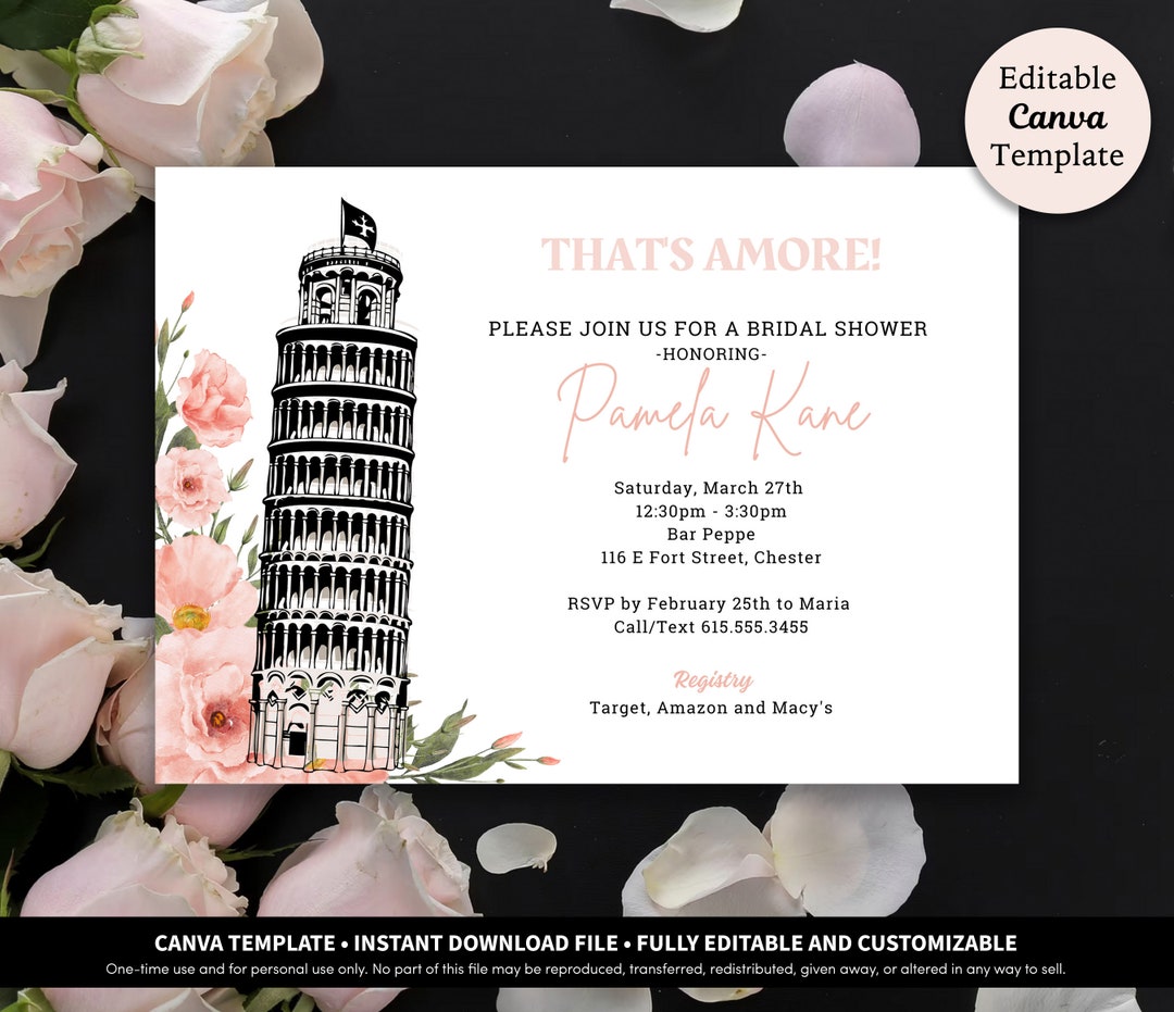 Italian Theme Invitation Printable Template Download Italy Bridal