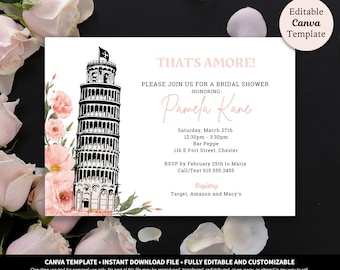 Italian Theme Invitation Printable Template Download | Italy Bridal Shower Invitation | That's Amore Brunch Lunch Dinner Digital Invitation