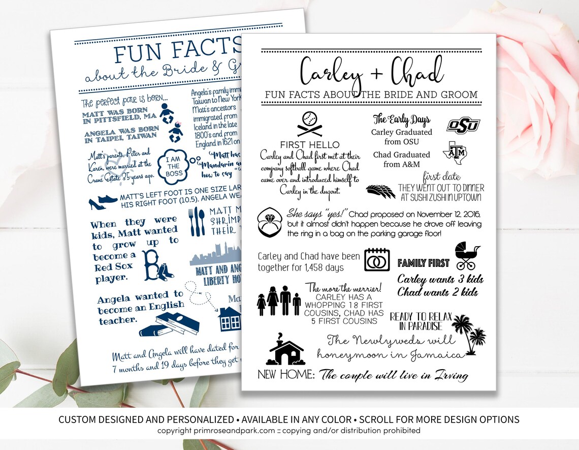 Fun Facts Infographic Card Fun Facts Wedding Card - Etsy