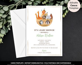 Noah's Ark Baby Invitation • Jungle Animals Invitation • Baby Shower Baby Sprinkle Invitations • Sip & See • Invitation Template Download