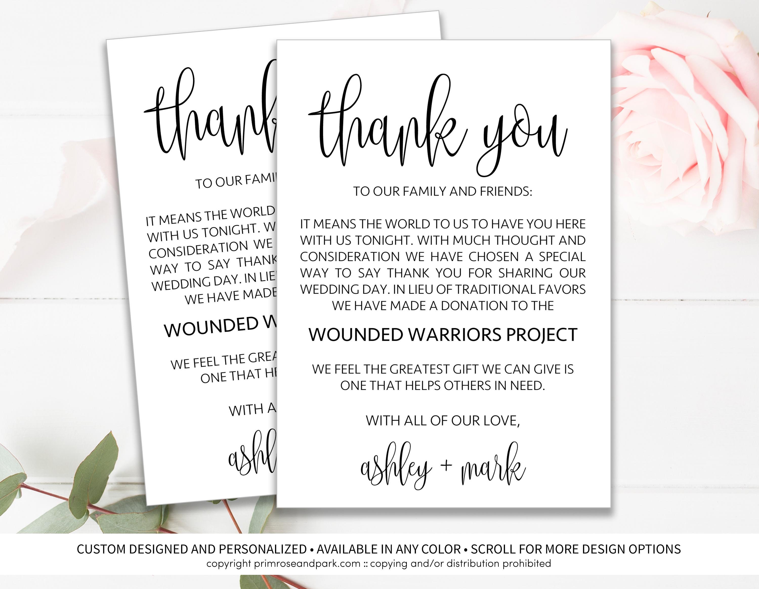In Lieu of Favors Card Donation Favor Cards Wedding Etsy