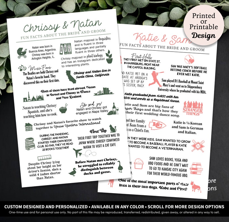 Fun Facts Infographic Card Fun Facts Wedding Card Printable Download Welcome Bag Wedding Infographic Template Wedding Info Insert image 3