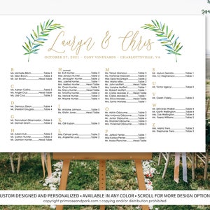 Greenery Seating Chart Poster • Seating Chart Sign • Seating Chart Board • Printable Wedding Seating Chart • Place Card Sign