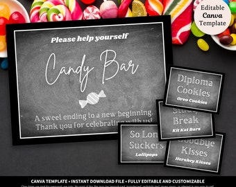 Graduation Candy Bar Labels and Sign Printable Download | Graduation Candy Buffet | Graduation Candy Table Digital Template