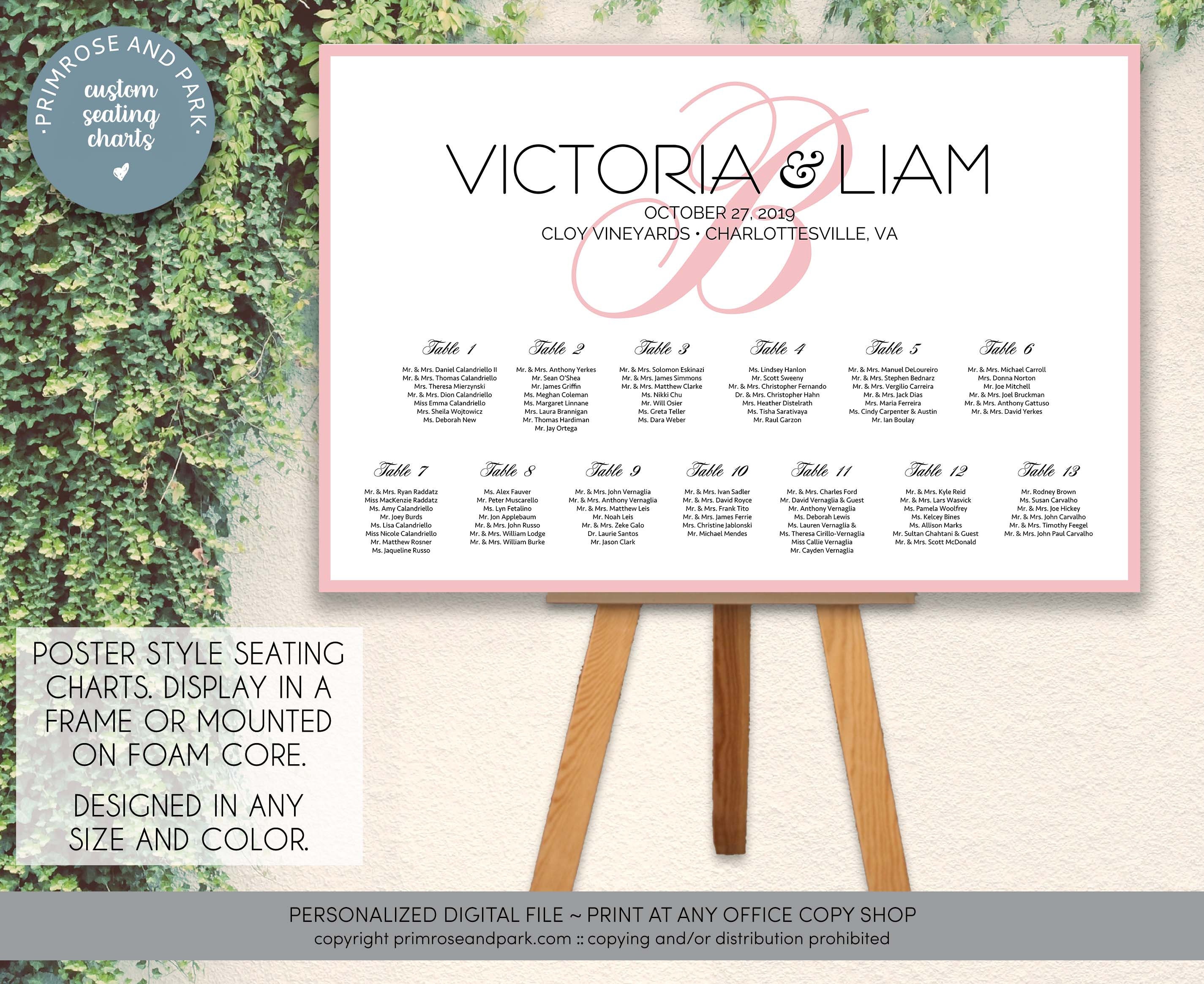 Monogram Seating Chart Poster Seating Chart Sign Seating Etsy España