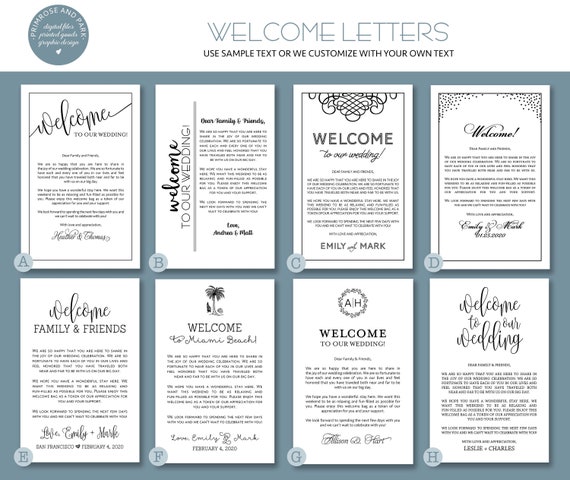 Wedding Welcome Bag Note Wedding Welcome Letters Wedding Etsy