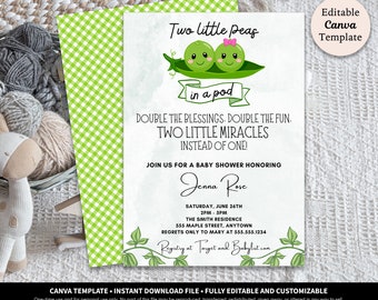 Two Peas in a Pod Invitations Printable Download | Twins Baby Shower Digital Invitation | Peas in a Pod Baby Shower or Sip & See Invitation