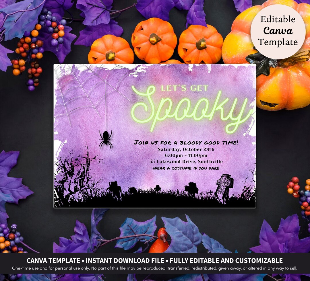 Spooky Halloween Party Invitation: Costume Party Spider Design (digital ...
