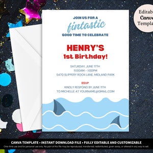 Shark Birthday Invitation Digital Download Template | Shark Attack Invitation | Take a Bite Shark Baby Shower Invitation | Shark Baby Shower