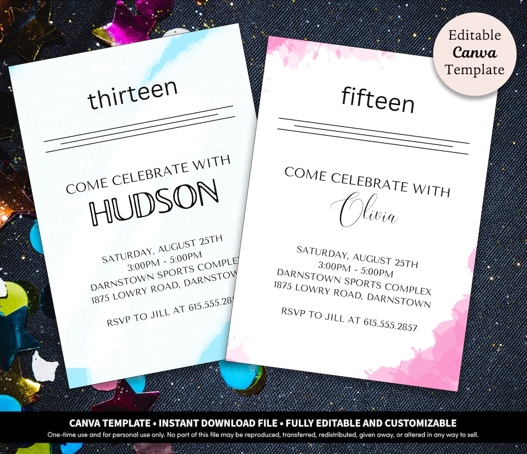 Teen Minimalist Invitation Digital Download Template | Tween Birthday ...