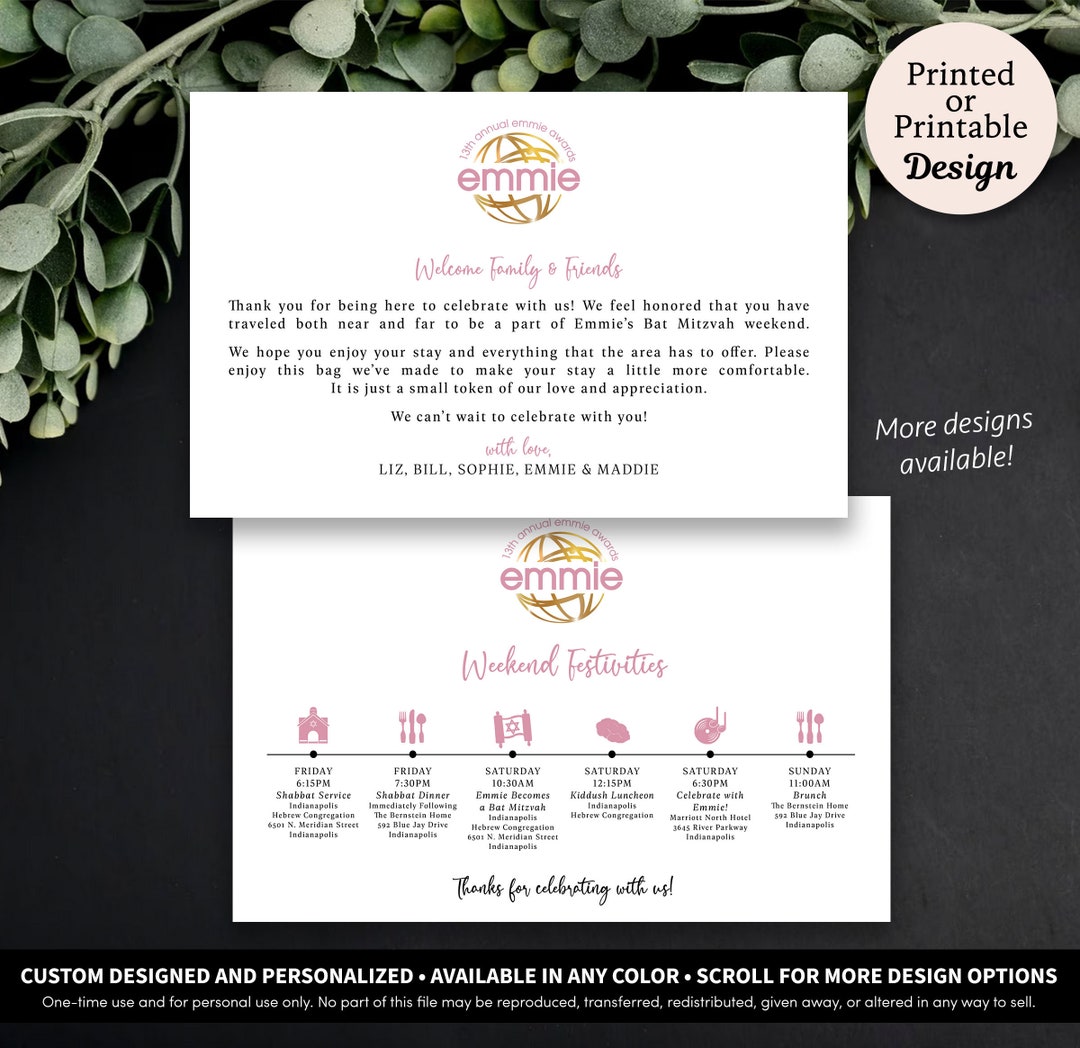 Bar Mitzvah Letter and Itinerary Card Bat Mitzvah