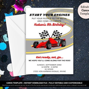 Race Car Birthday Invitation Printable Download Race Car Baby Shower Invitation Go Kart Invitation Racing Invitation Template image 4