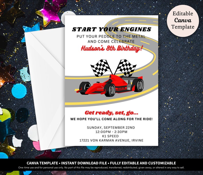 Race Car Birthday Invitation Printable Download Race Car Baby Shower Invitation Go Kart Invitation Racing Invitation Template image 4