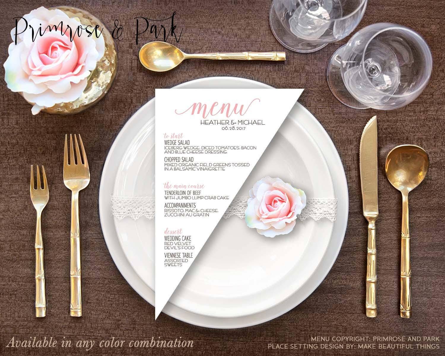 Triangle Menu Cards Printed Modern Menu Cards Wedding Menu Etsy