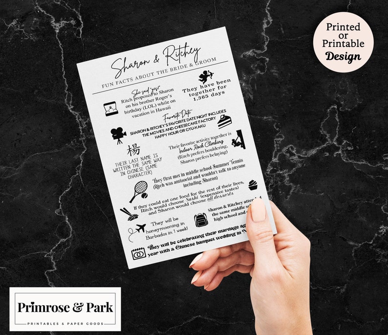 Fun Facts Infographic Card Fun Facts Wedding Card Printable Download Welcome Bag Wedding Infographic Template Wedding Info Insert image 2