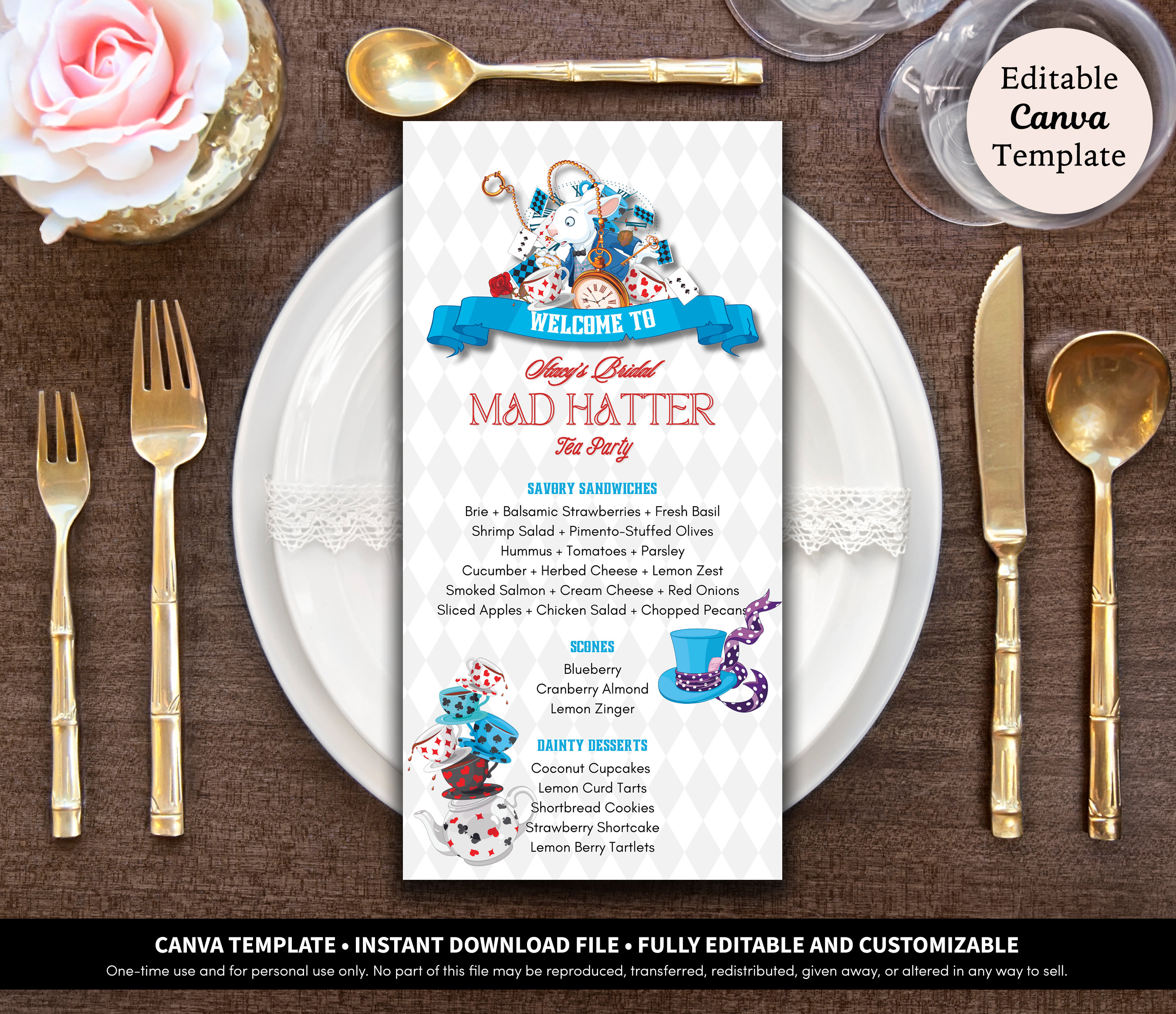 Mad Hatter Tea Party Menu Template: Wonderland Bridal Shower (printable  Download) - Etsy Sweden, image size:2700x2328