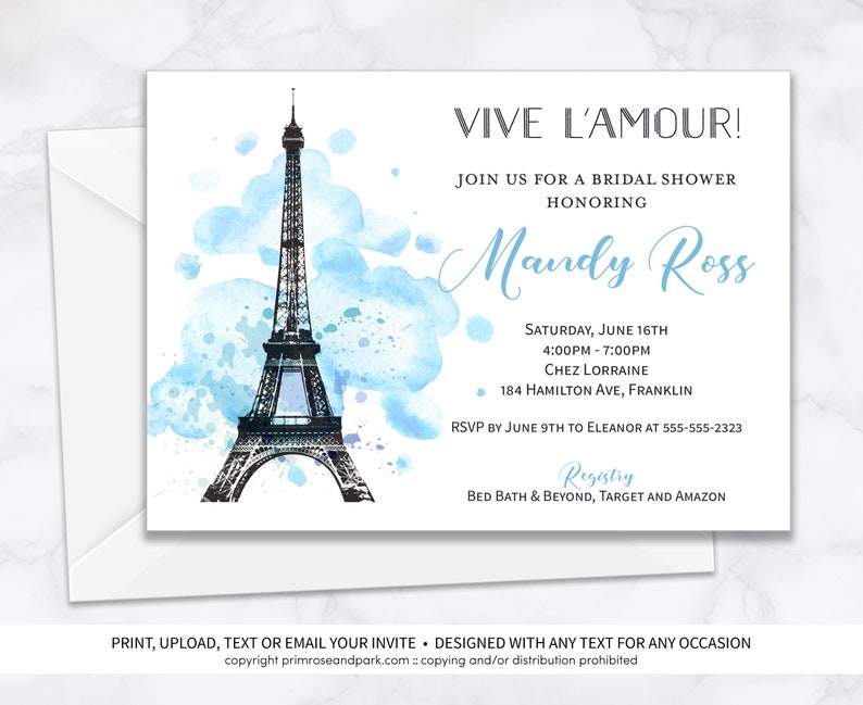 Paris Bridal Shower Invitation • French Theme Bridal Shower Invitation • Bon Voyage • Brunch Lunch Dinner • Invitations Template Download 