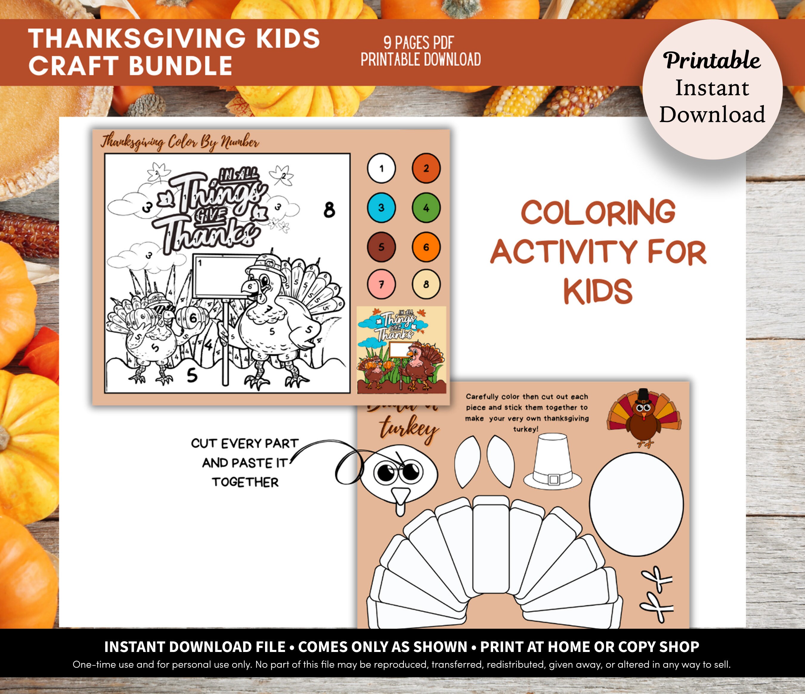 Thanksgiving Kids Printable Download Bundle • Thanksgiving Themed ...