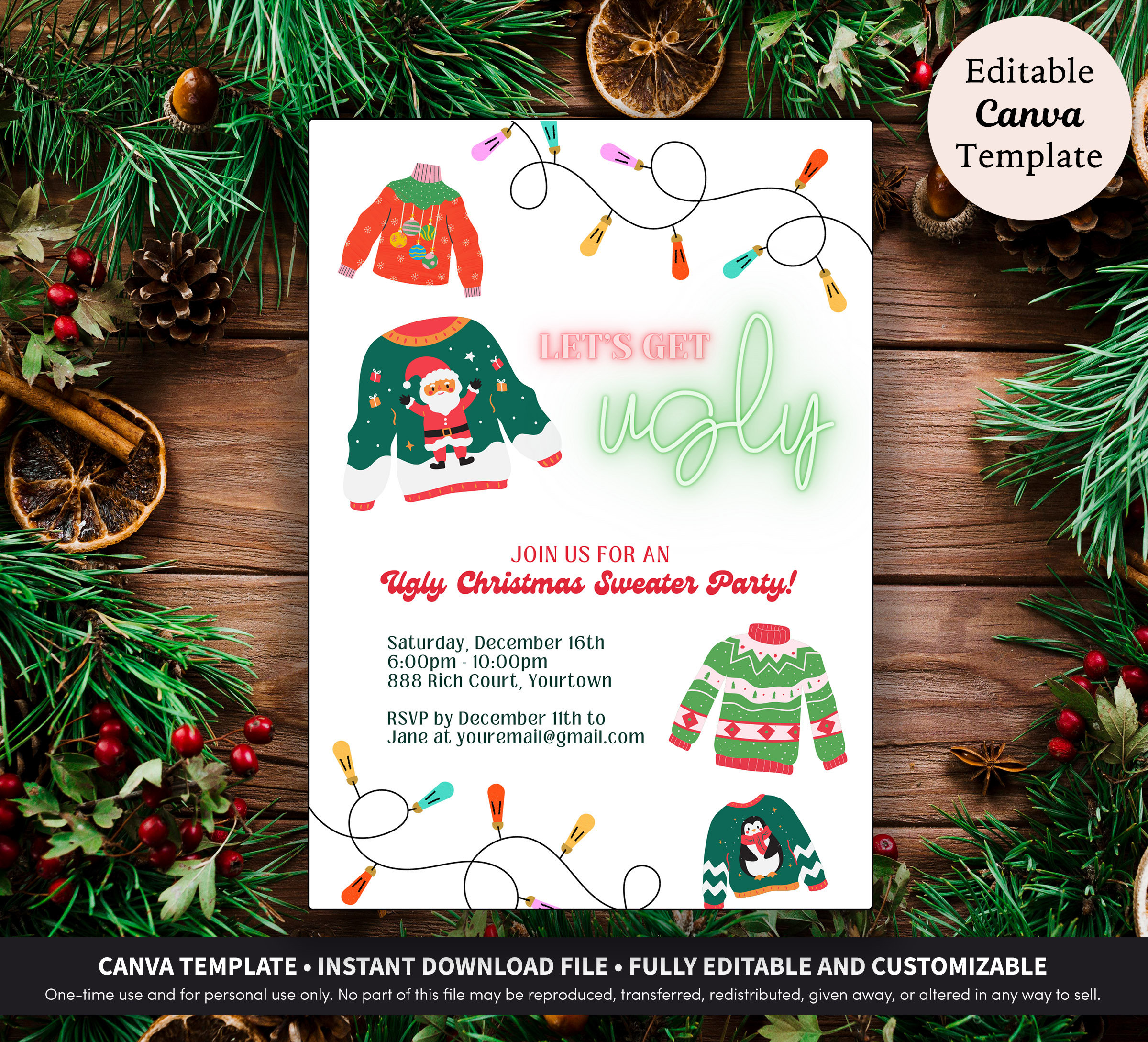 Ugly Christmas Sweater Party Invitation Download Template