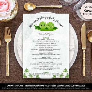 Two Peas in a Pod Baby Shower Menu Cards | Twins Baby Shower Menu Card | Peas in a Pod Baby Shower