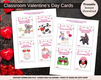 Valentine's Day Cards for Classroom • Kawaii Valentine's Day Cards • Cute Animal Valentine's Day Cards • Printable Download Valentine's