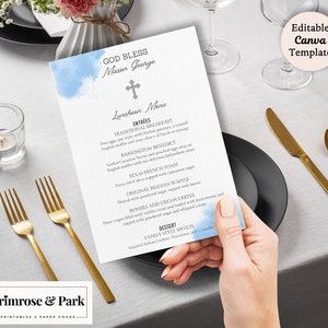 Blue Watercolor Splash Menu Card Printable Template Download | Modern Watercolor Menu Card | Blue Menu Card | Wedding Menu Cards