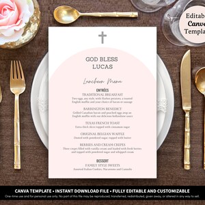 Baptism Girl Menu Card Printable Download Template Boho Menu Card Christening Menu Card Holy Communion Menu Card Digital Download image 2