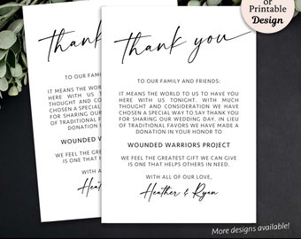 In Lieu of Favors Card | Donation Favor Cards | Wedding Donation Favor Sign | In Lieu of Donation Cards for Wedding