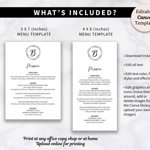 Monogram Menu Cards Printable Template Digital Download Modern Monogram Menu Cards Wedding Menu Card Reception Menu Card image 3