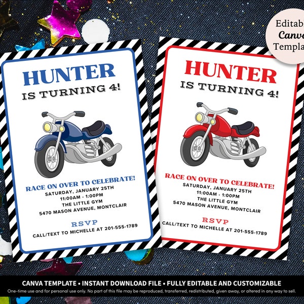 Motorrad Geburtstagseinladung Vorlage: Rennauto-Motiv (Digitaler Download)