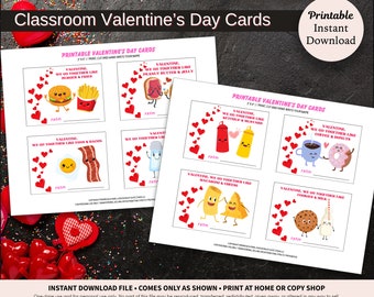 Valentine's Day Cards for Classroom • Kawaii Valentine's Day Cards • We Go Together Valentine's Day Cards • Printable Download Valentine's