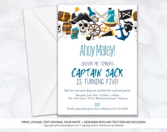 Pirate Birthday Invitation • Ahoy Matey Invitation • Pirate Baby Shower Invitation • Invitation Template