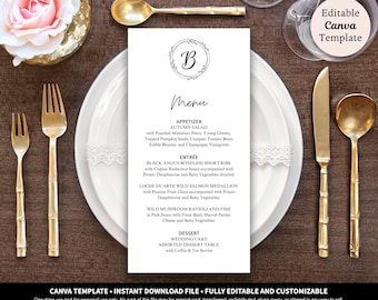 Monogram Menu Cards Printable Template Digital Download | Modern Monogram Menu Cards | Wedding Menu Card | Reception Menu Card