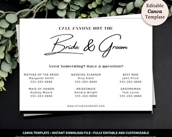 Llame a cualquiera menos a la tarjeta de novia Descarga de plantilla imprimible / Llame a cualquiera menos a la tarjeta de novia y novio para boda