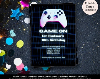 Game On Video Game Birthday Invitation Download | Video Game Player Party Invitation Printable | Video Gamer Invitation