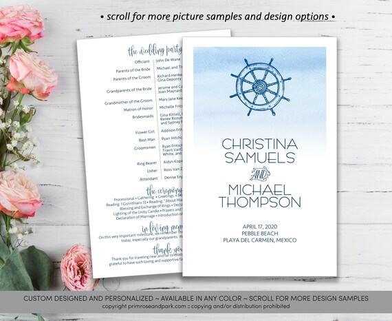 Nautical Wedding Program Ceremony Program Wedding Program Etsy