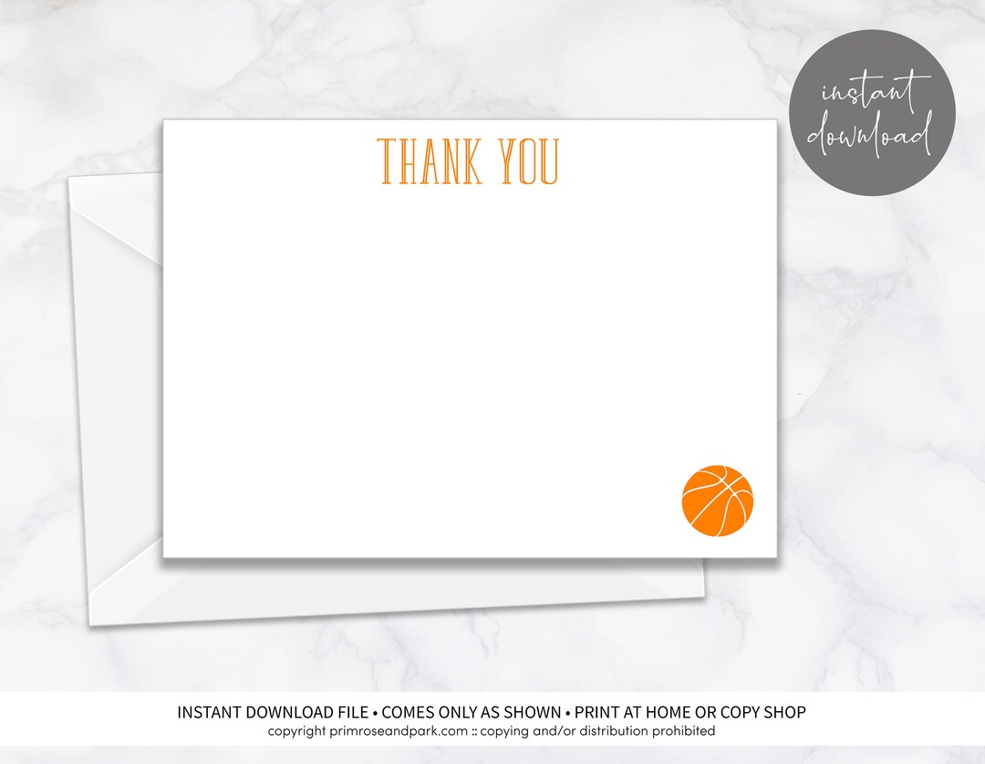 Basketball Thank You Cards Instant Download • Stationery • Note Cards ...