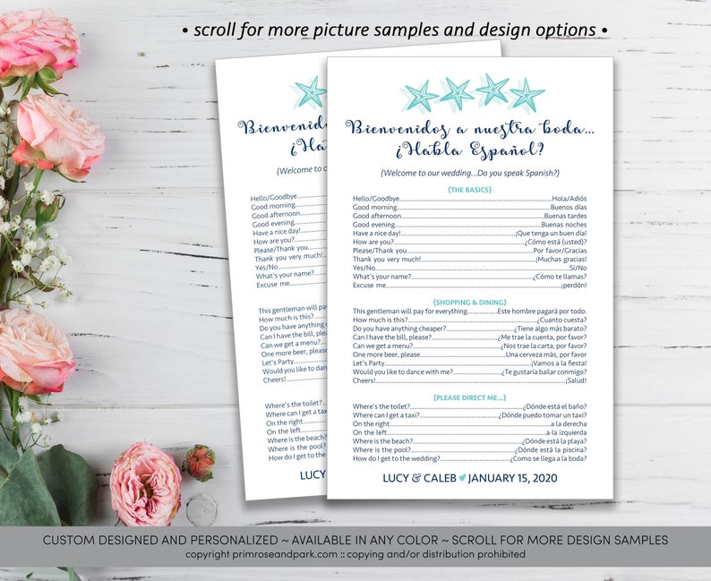 Destination Wedding Welcome Bag Cards Info Insert Spanish Etsy